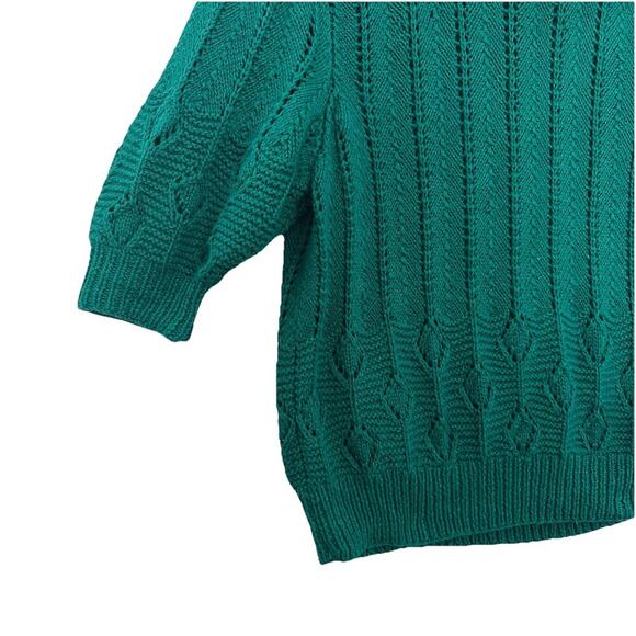 Vtg Hand Knit Crochet Sweater Womens S Green Lace Collar Cottage Modest Coquette - Picture 4 of 11
